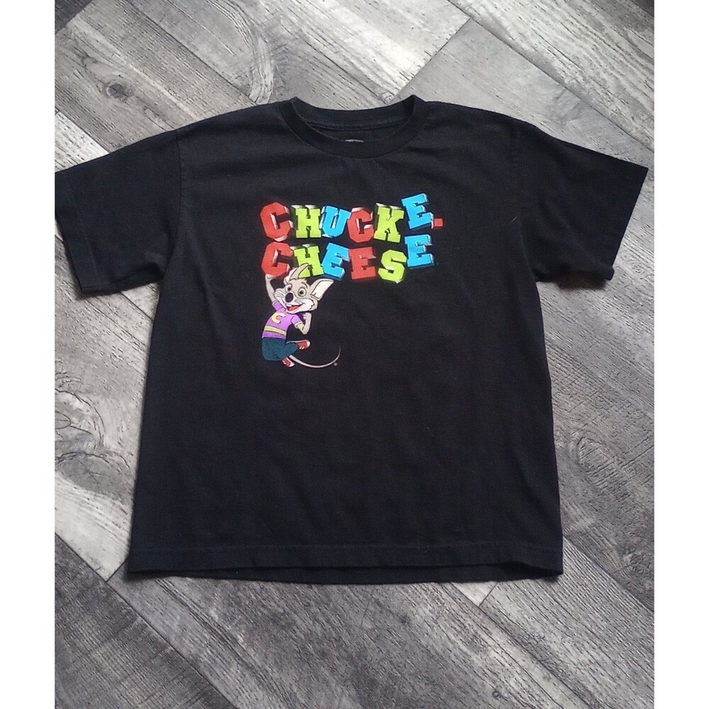 DFI Youth L Black Short Sleeve T-Shirt With Colorful Chuck E. Cheese Graphic